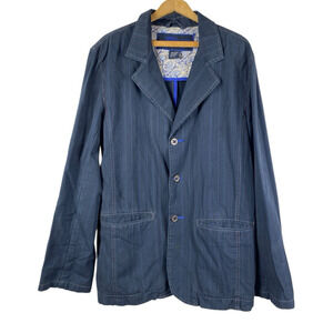 Plugg Blazer Jacket Coat Size Large Mens Y2K Blue Pinstripe Casual Preppy Grunge